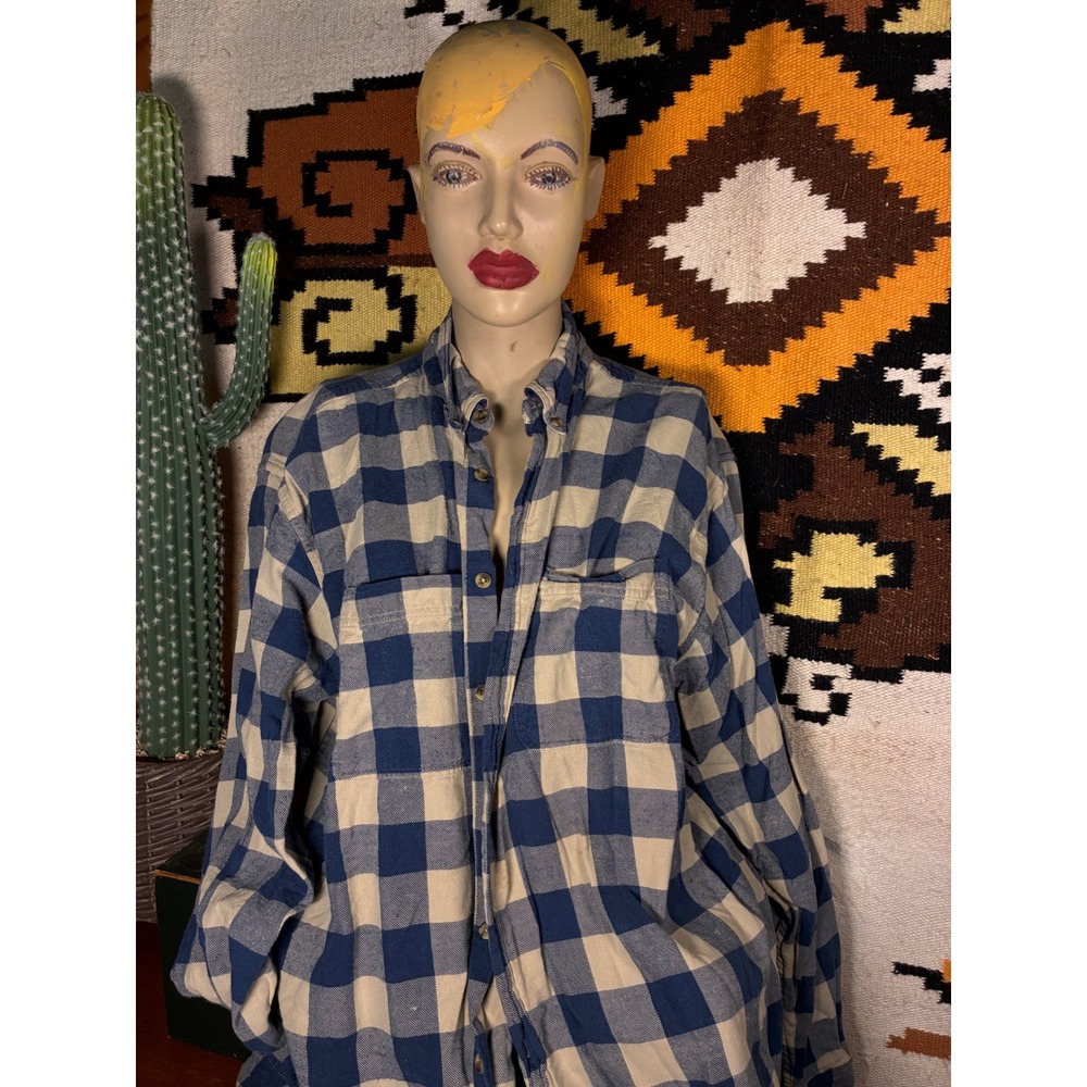 Faded Glory Flannel Shirt Mens XL Blue Buffalo Plaid Excellent Button Down